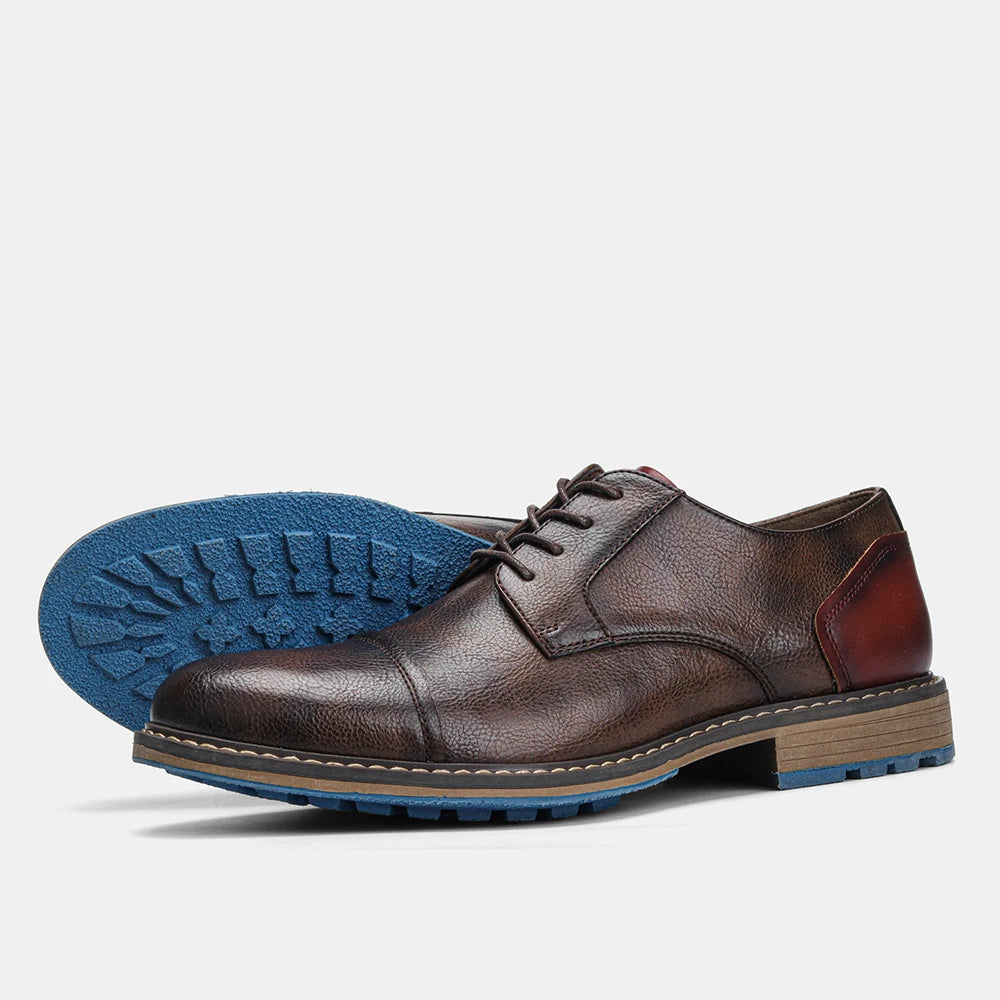 Hecrafted Men Retro Casual Leather Cap Toe Oxford Shoes