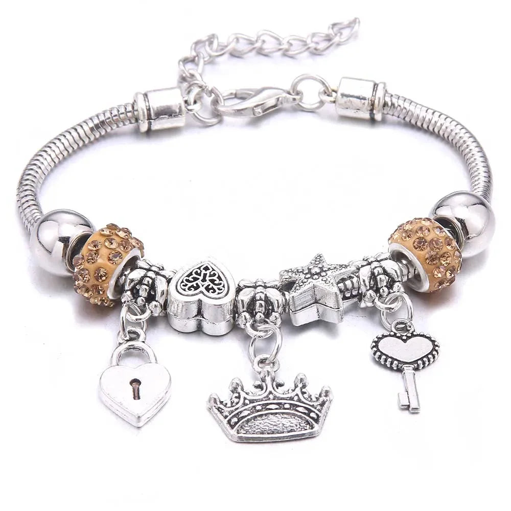 Fashion Butterfly Crown Beaded Link Chain Bracelet For Women