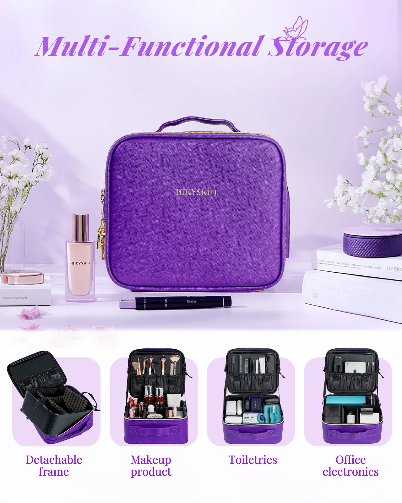 Travel Waterproof Synthetic Leather Makeup Bag With Mirror Storage Case