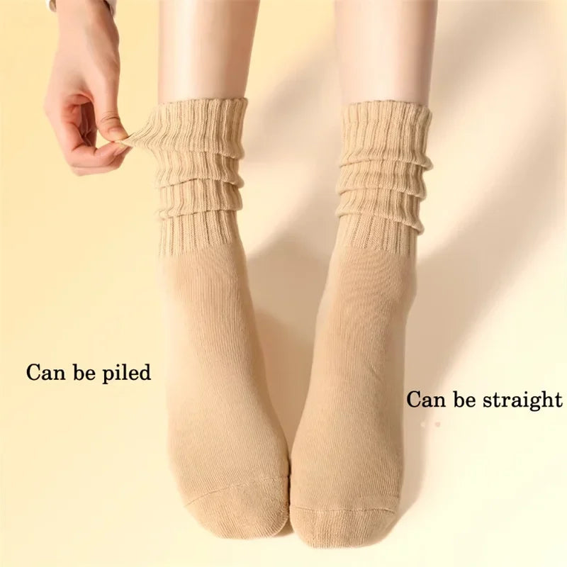 Women Mid Leg Pleated Socks Six Pair Soft Comfortable Daily Wear
