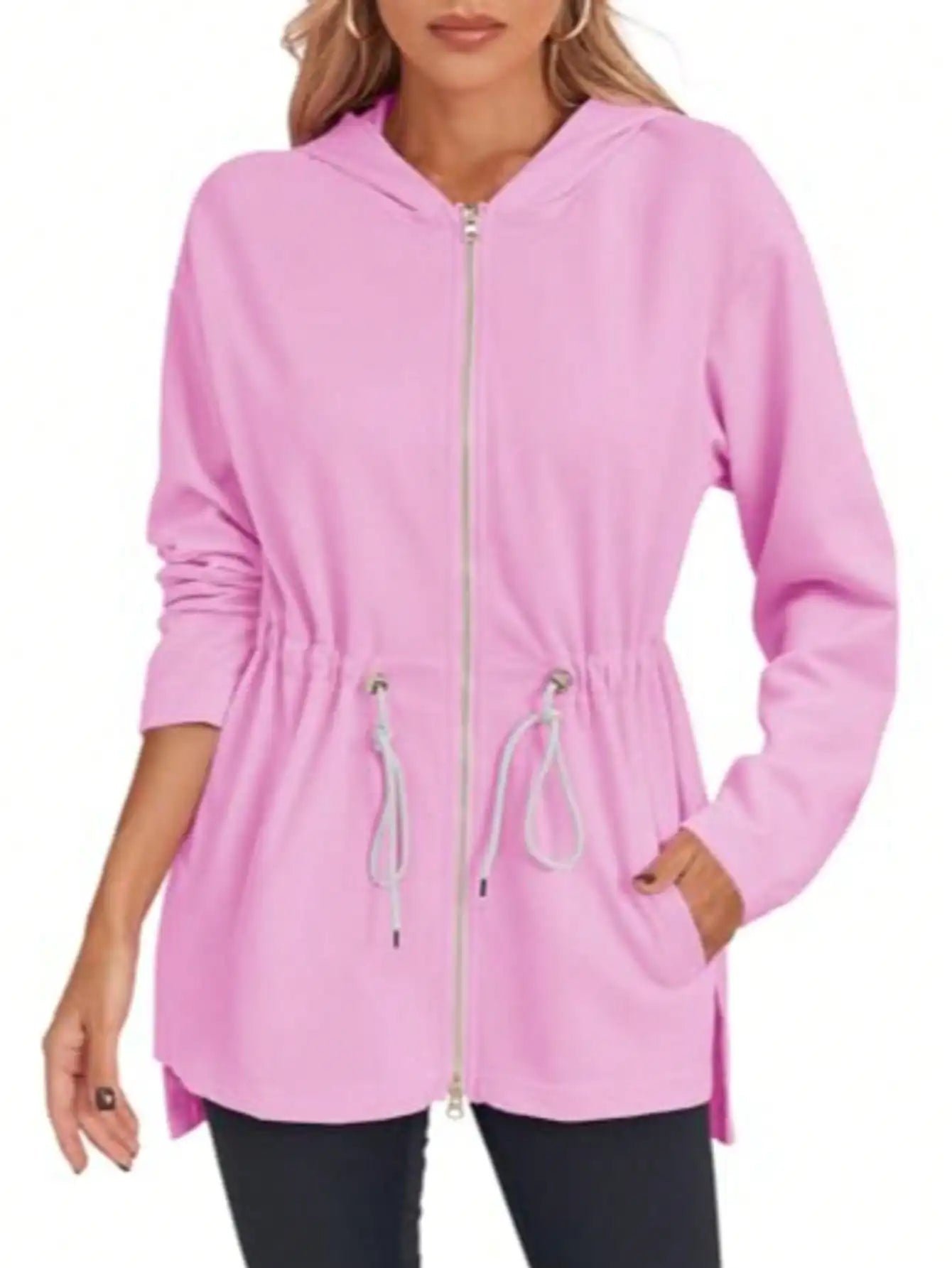 Fisoew Womens Oversized Zip Up Hoodie Cotton Drawstring