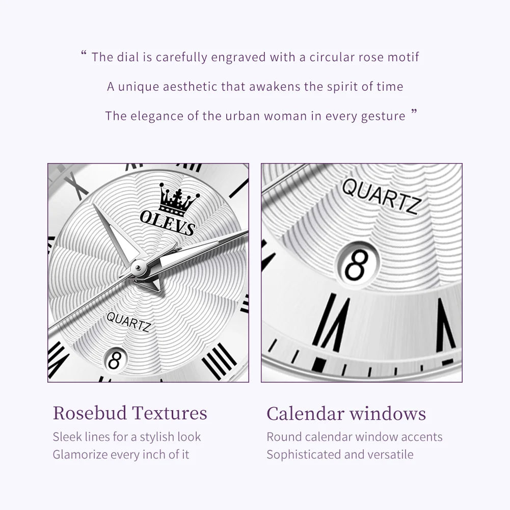 OLEVS Women's Stainless Steel Quartz Watch With Calendar Display