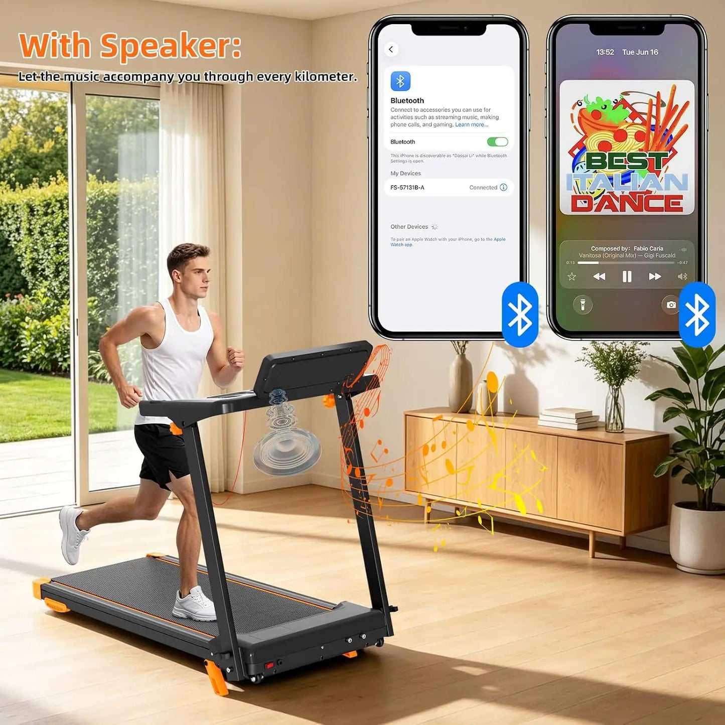 Compact Folding Treadmill With Adjustable Incline And Bluetooth