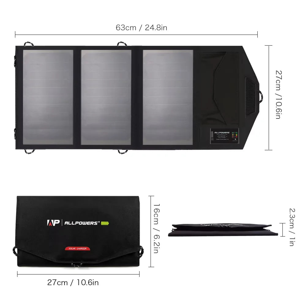 Allpowers 21w Foldable Solar Charger With Built Battery For Outdoor