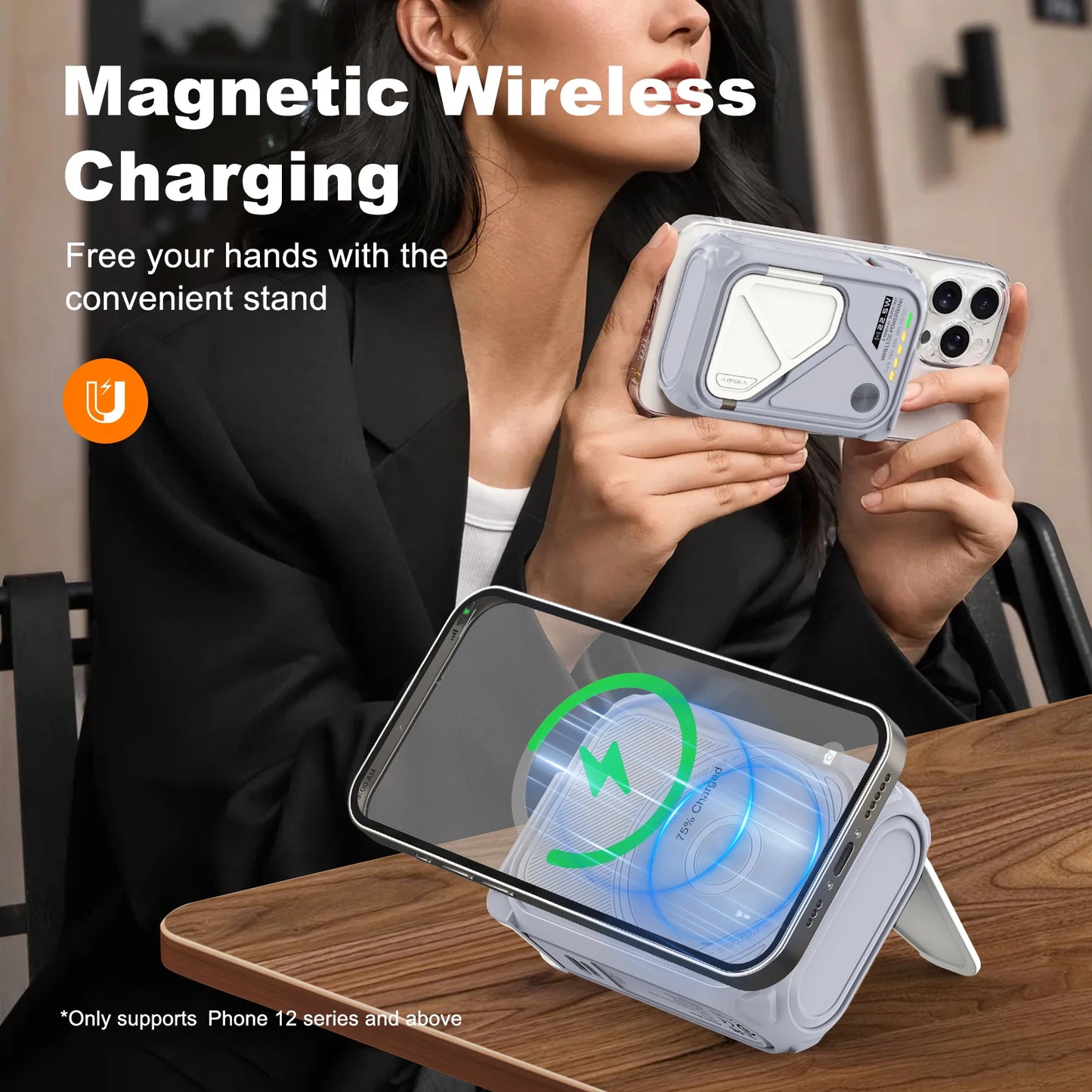 Prunus Magnetic Wireless Power Bank With Digital Display Phone Holder