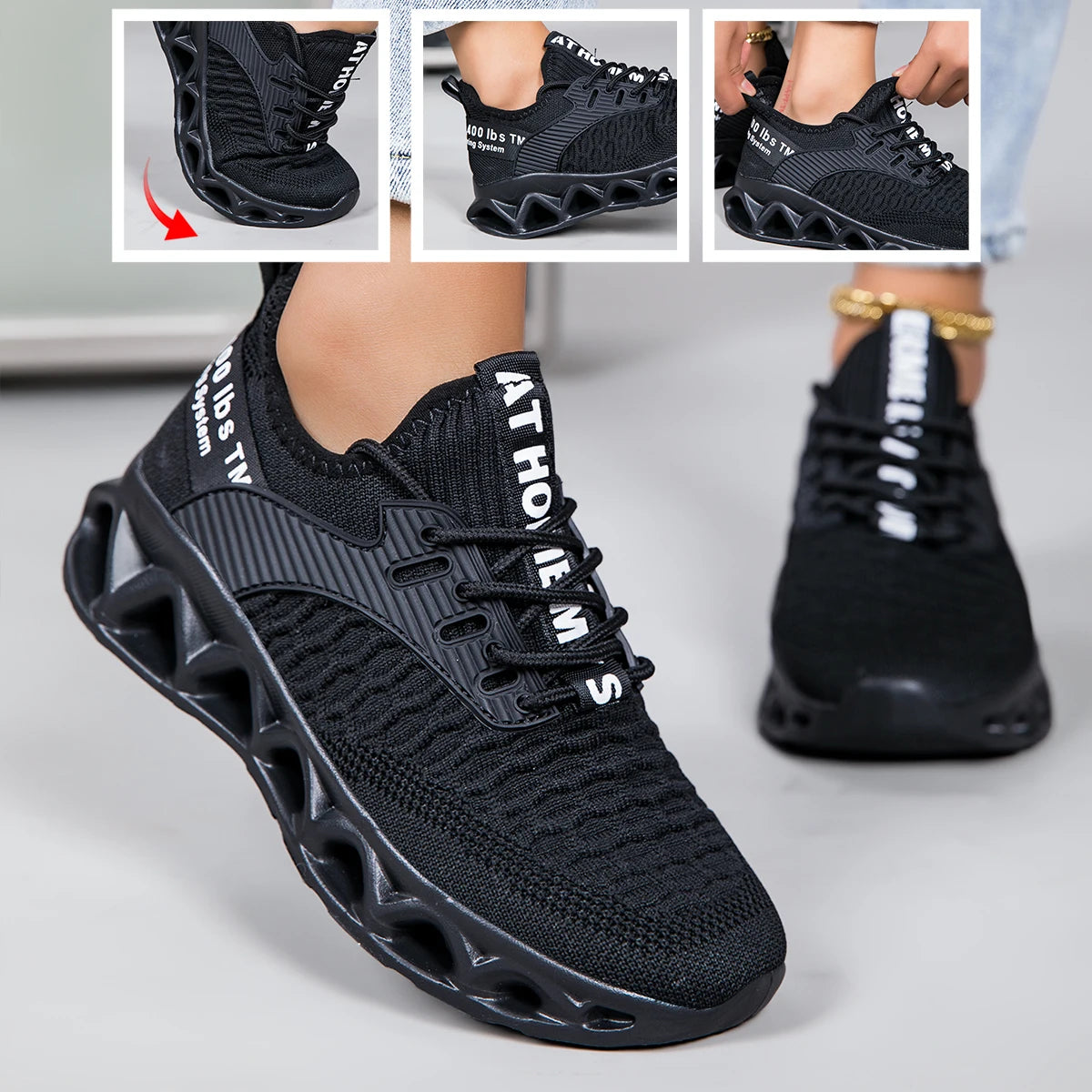 Lightweight Breathable Athletic Sneakers With Blade Sole Knit Upper