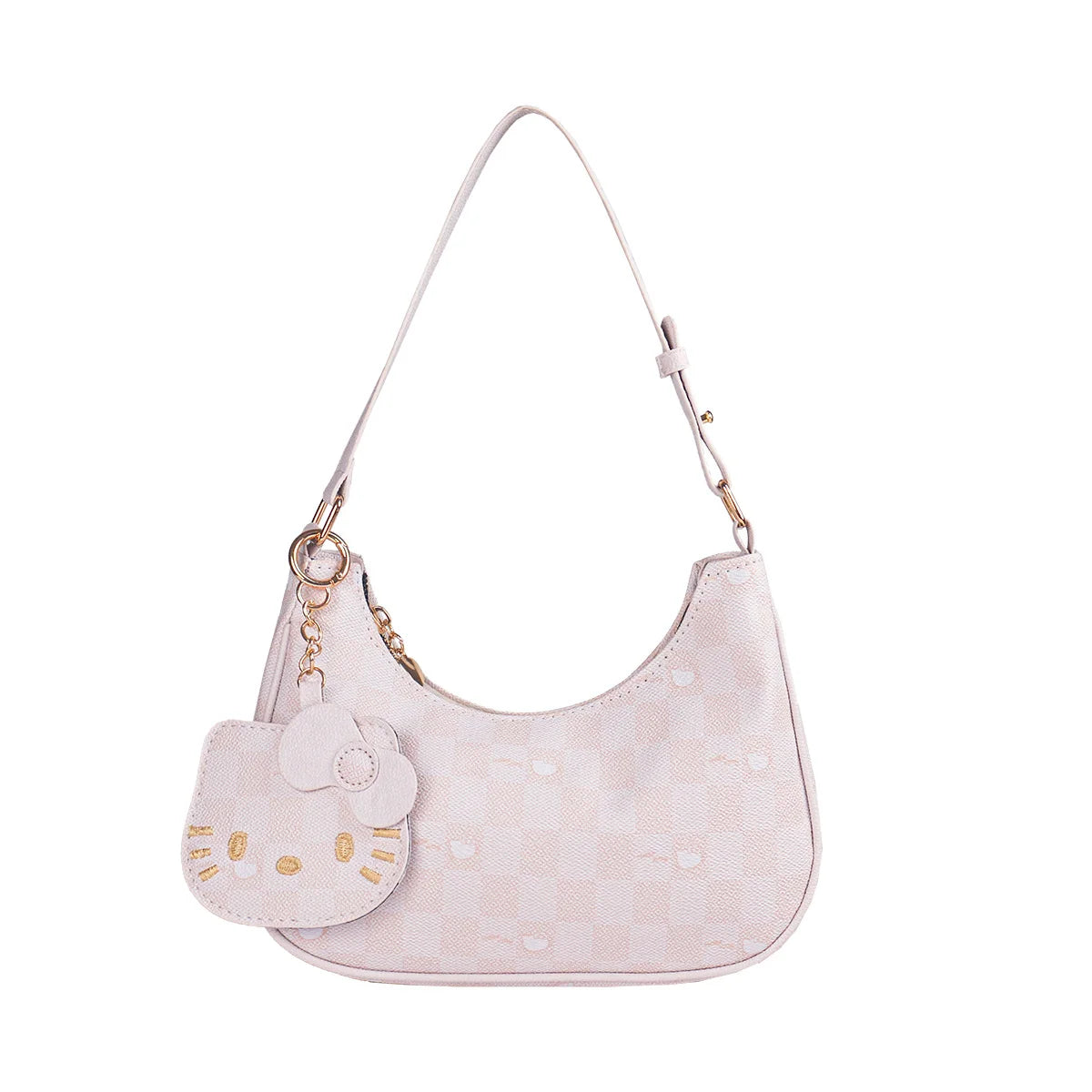 Mesuca Checkerboard PU Leather Shoulder Bag With Cartoon Pendant