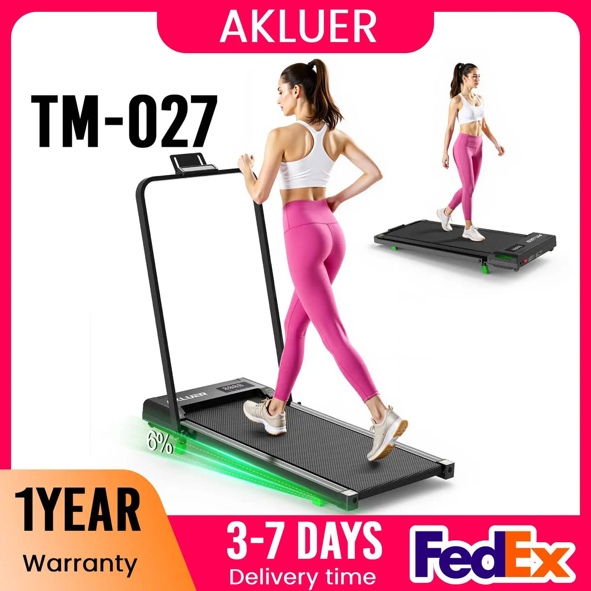 AKLUER Portable Walking Pad Treadmill With Remote Control