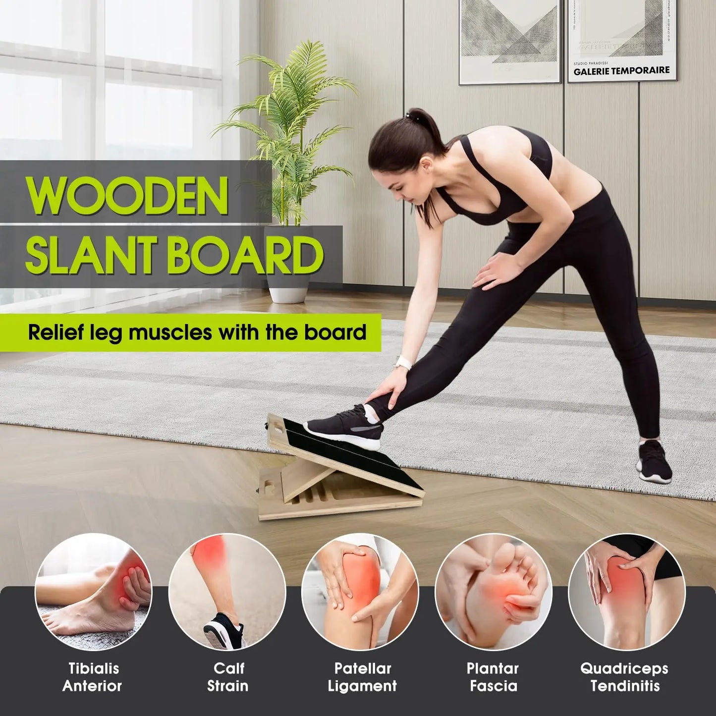 Wooden Balance Board And Adjustable Calf Stretcher For Physical Therapy