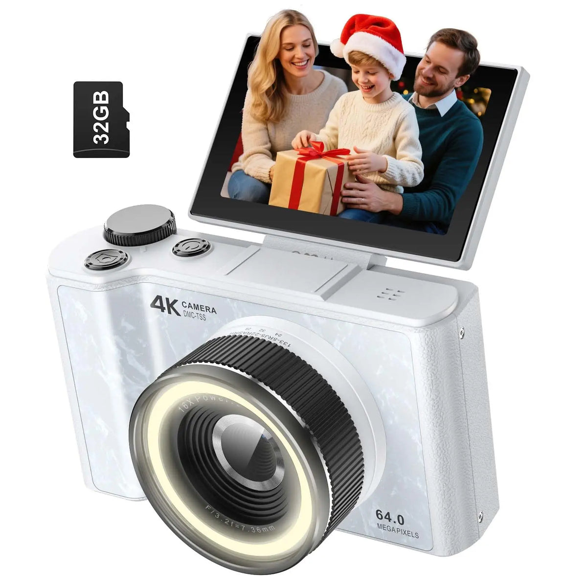 W&O 4K Digital Camera With Ring Light And Flip Screen