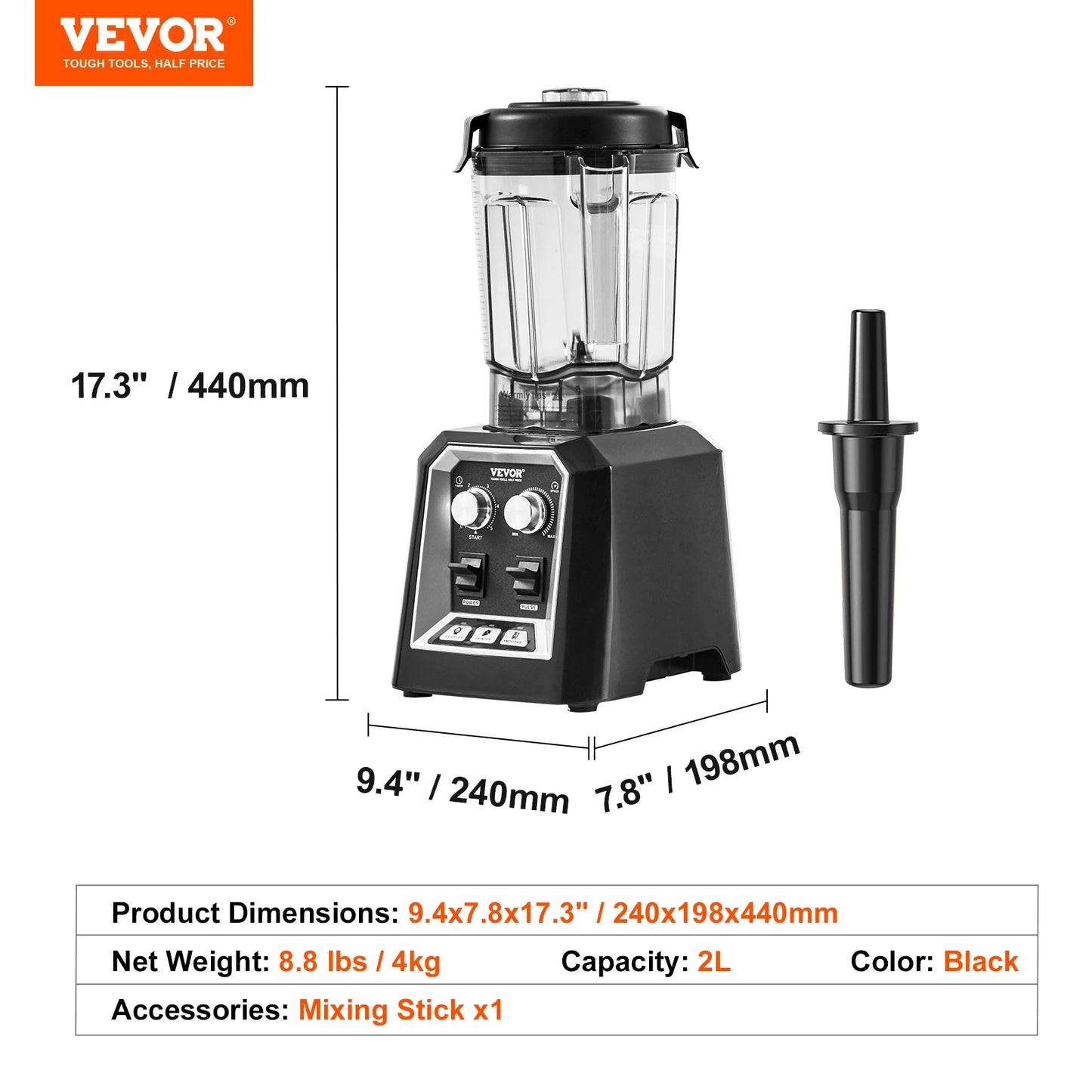 SucceBuy Professional Countertop Smoothie Blender With Stainless Steel Pitcher