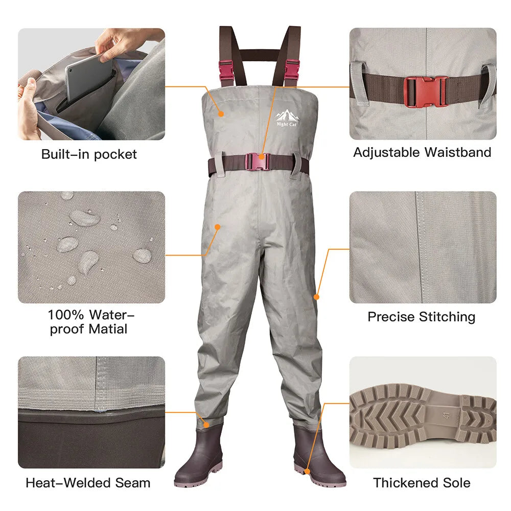 Night Cat Waterproof Fly Fishing Chest Waders With Reinforced Boots