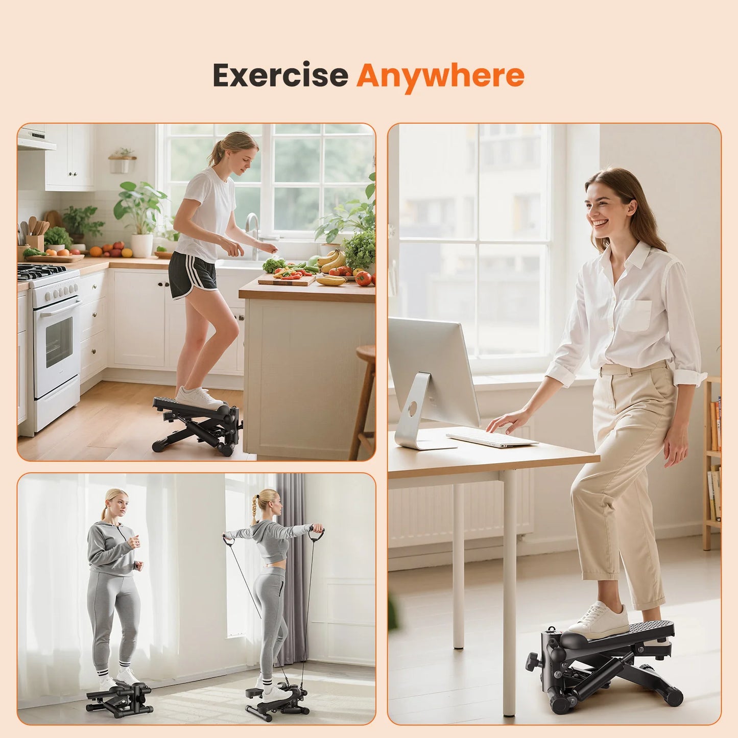 Mini Stepper With Resistance Bands 300 Lb Capacity Cardio Machine