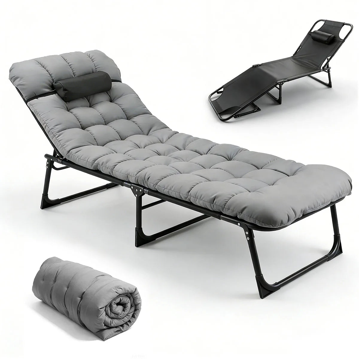 Adjustable Folding Camping Lounge Chair With Removable Soft Cushion