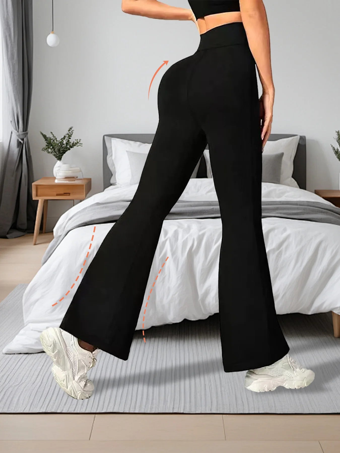 Womens High Waisted Bell Bottom Pants With Elastic Waistband