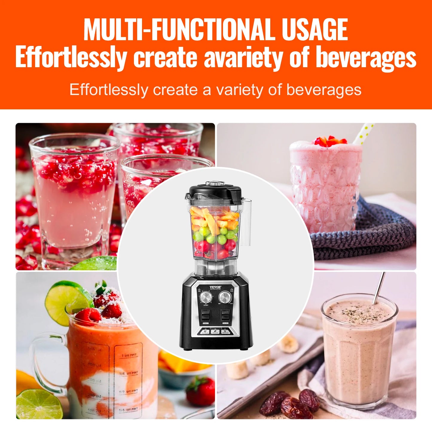 SucceBuy Professional Countertop Smoothie Blender With Stainless Steel Pitcher