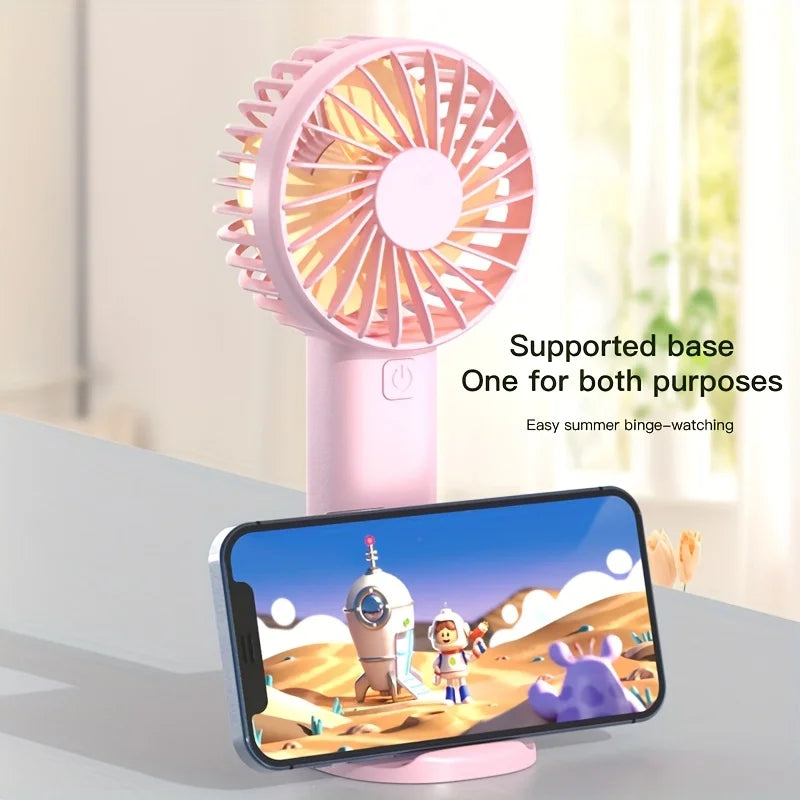 USB Mini Portable Rechargeable Handheld Fan With Integrated Phone Holder