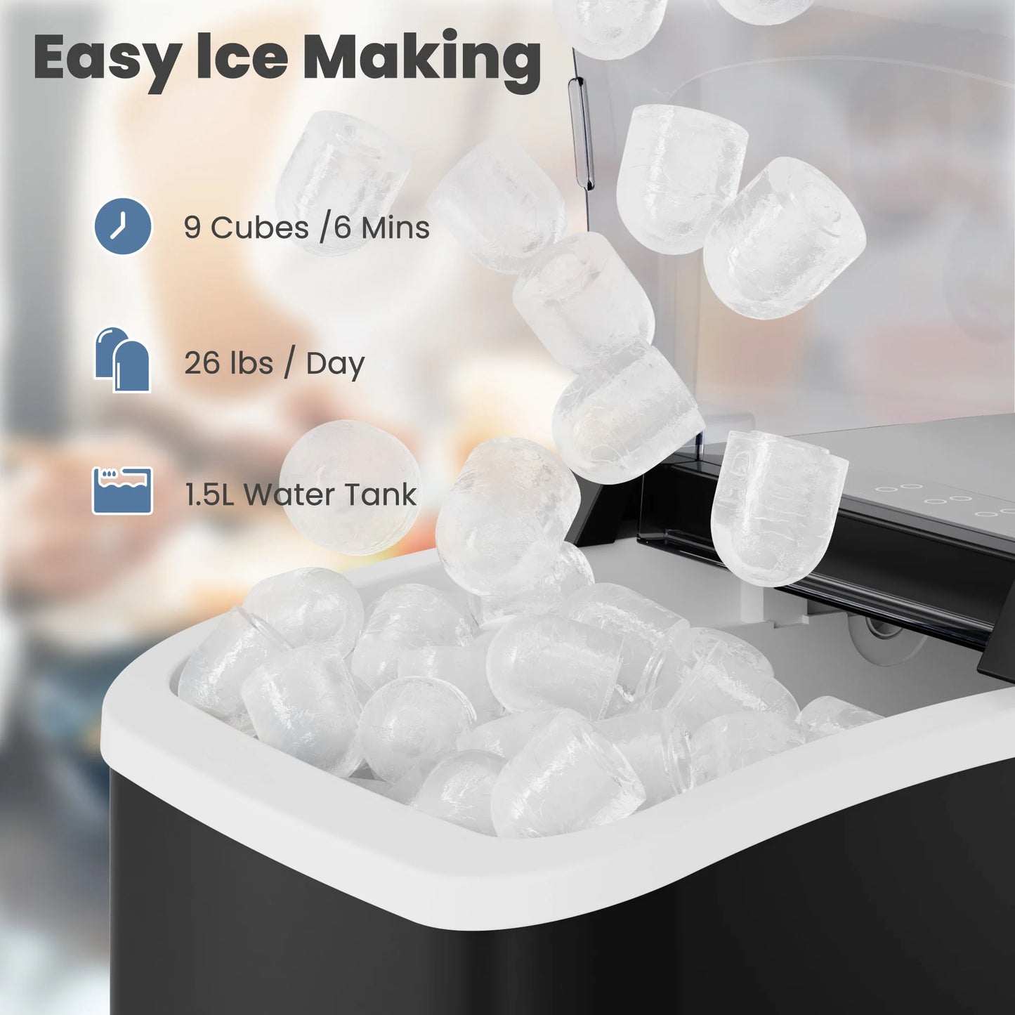 Portable Countertop Ice Maker Featuring Quick Self Cleaning Function