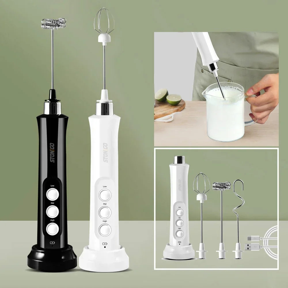 Stonego Cordless Rechargeable Milk Frother With Three Speed Whisk