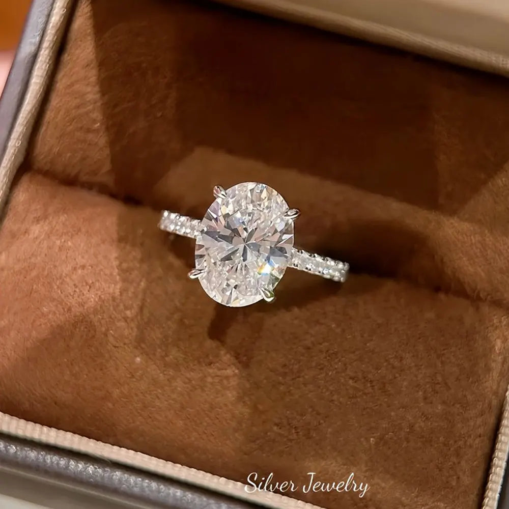 Lyee Cyee Sterling Silver Moissanite Oval Engagement Ring