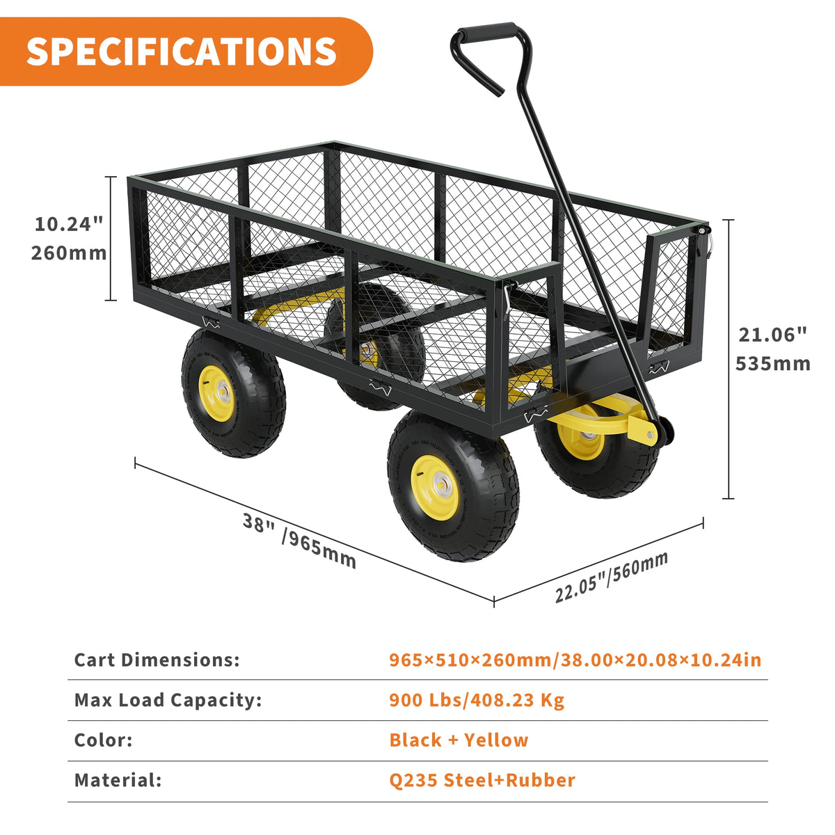HiMISS Heavy Duty Steel Garden Cart Wagon For Yard Work