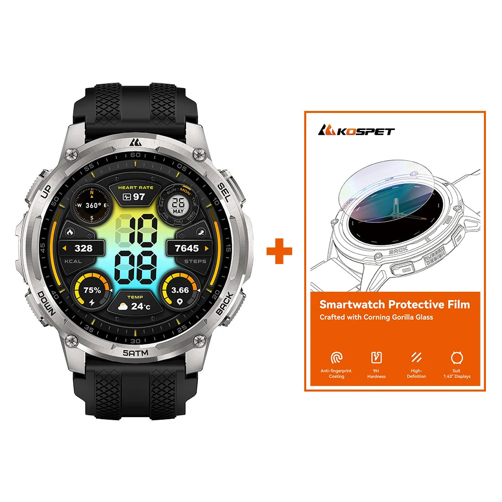 KOSPET T4C Rugged Smartwatch With GPS Flashlight Fitness Tracking
