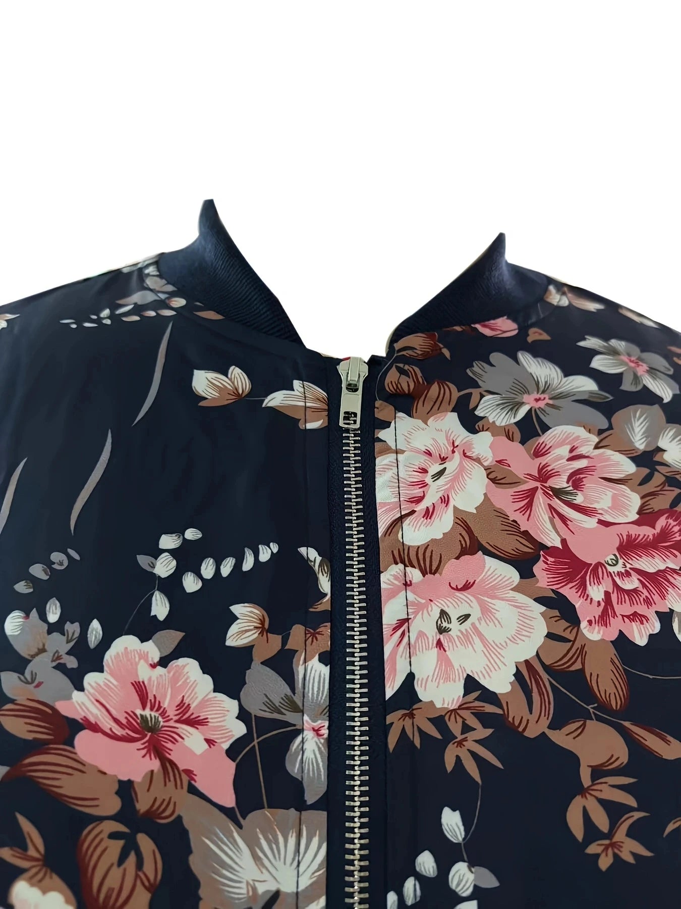 Women Floral Baseball Jacket Zipper Closure Regular Fit Outerwear