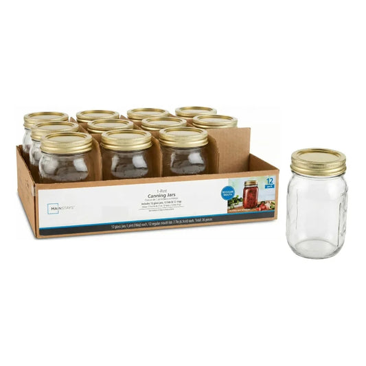 Mainstays 16 Oz Regular Mouth Mason Jars With Lids Bands