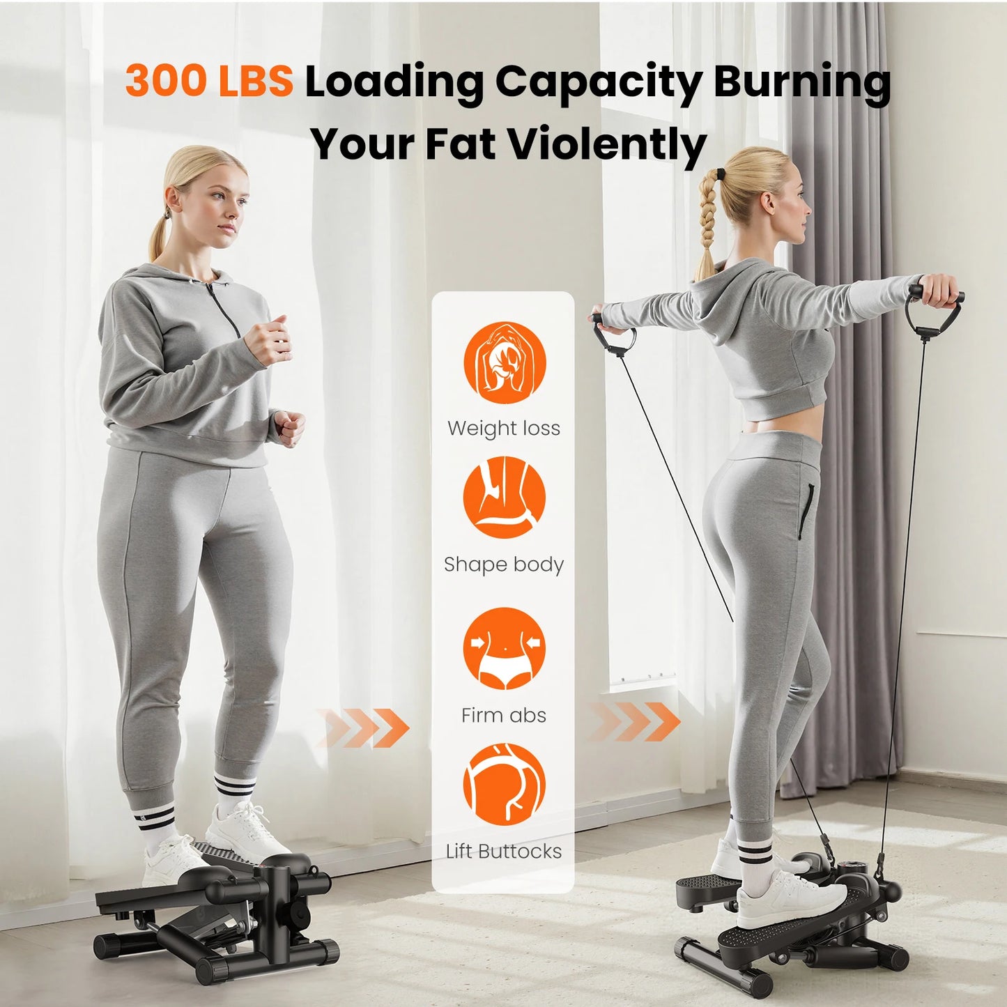 Mini Stepper With Resistance Bands 300 Lb Capacity Cardio Machine