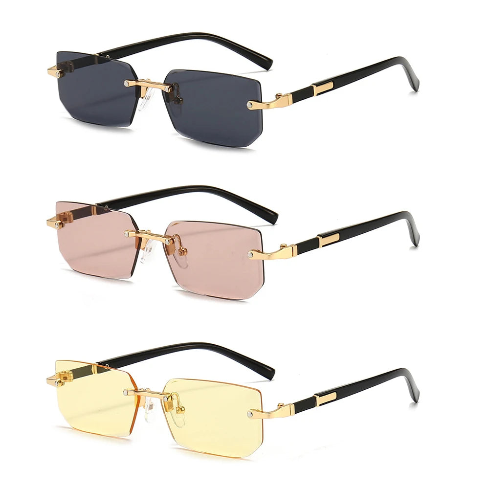 RMM Rimless Rectangle Stylish Trendy Plastic Sunglasses