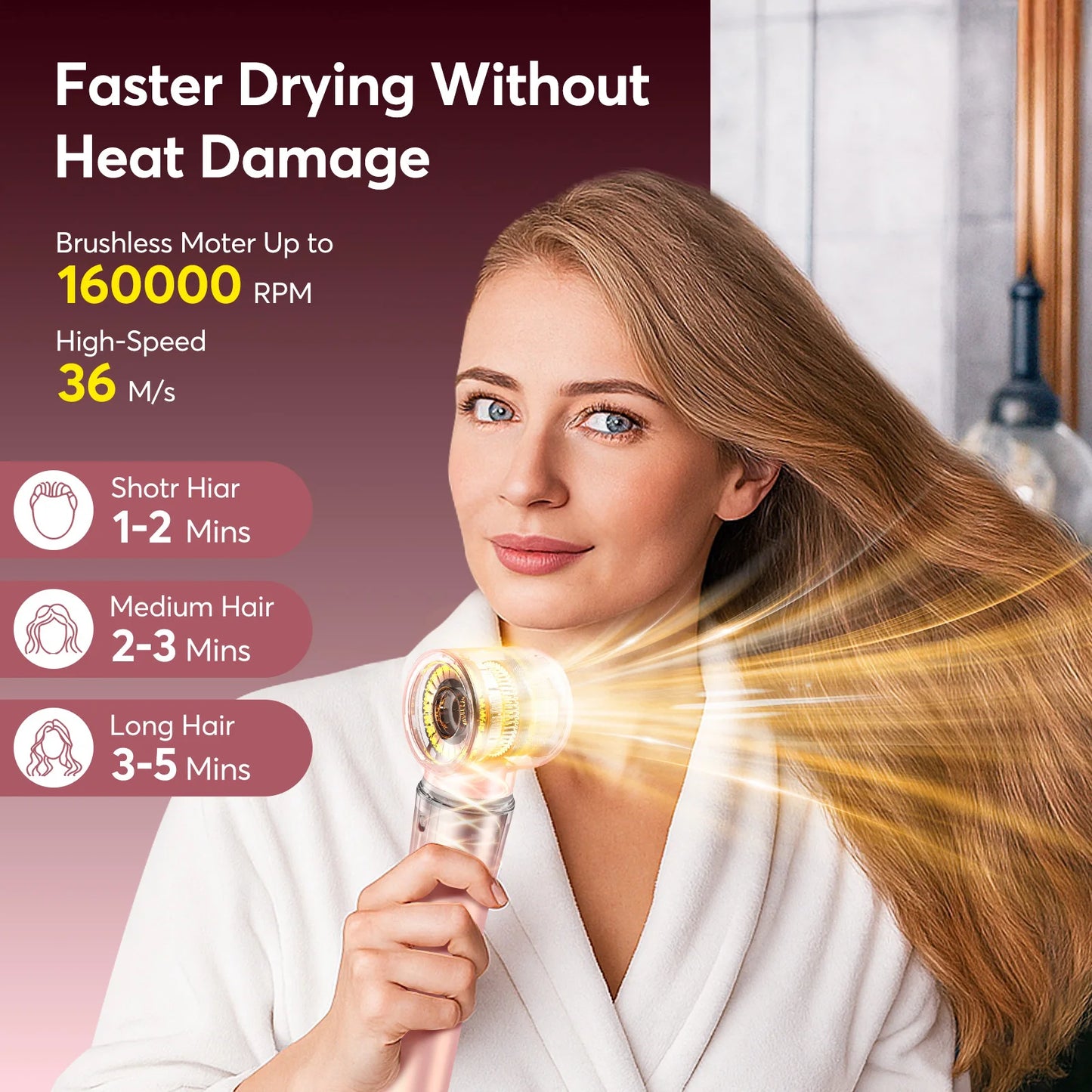 Bopcal 5 In 1 Hair Dryer Hot Air Comb Set With Anion Technology And Temperature Control