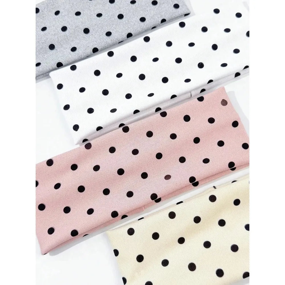 Premium Polka Dot Wide Elastic Sports Hair Headbands For Women
