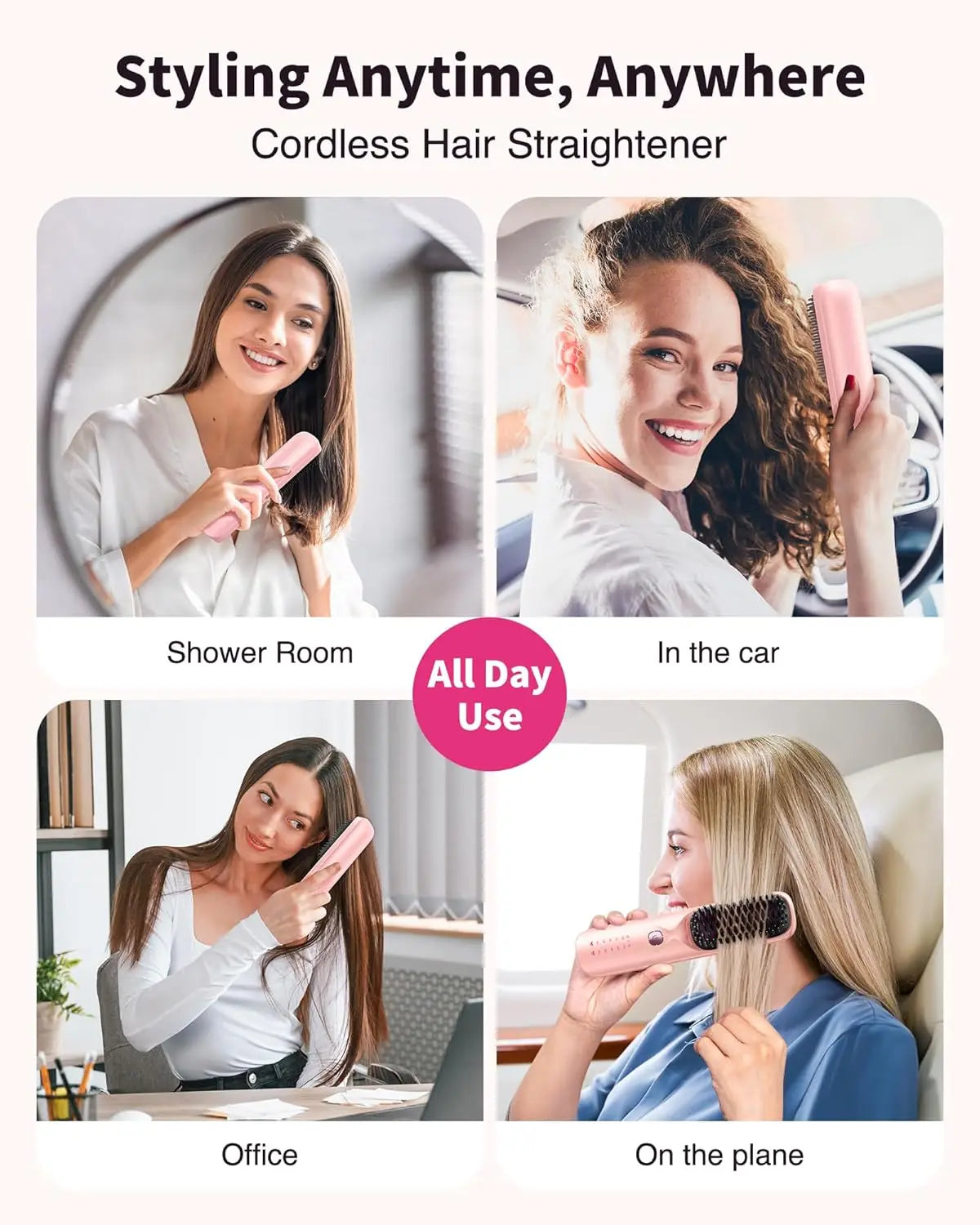 BOPCAL Cordless Hair Straightener Comb Brush 10000mAh Travel