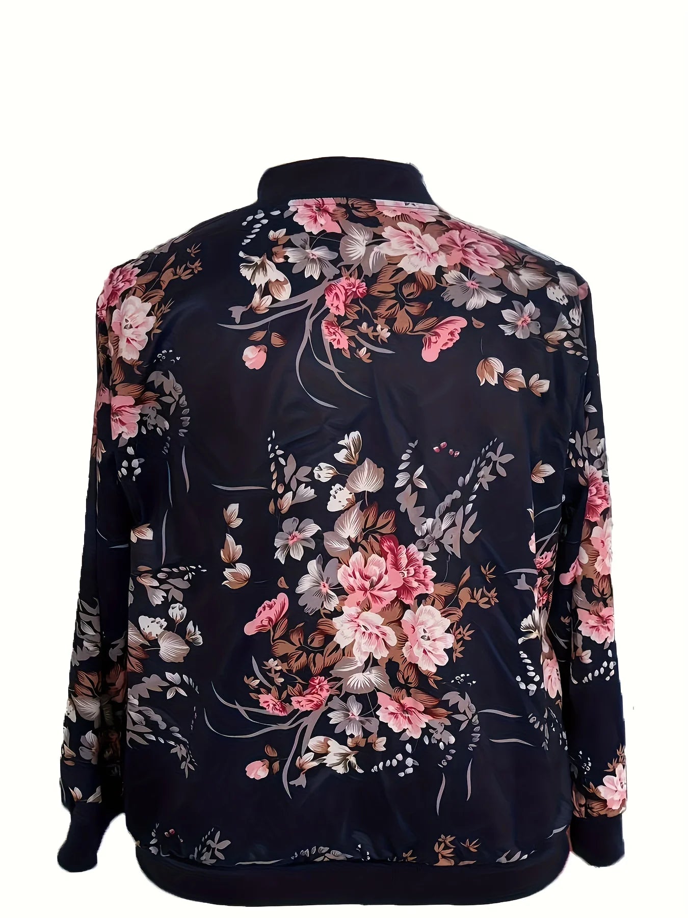 Women Floral Baseball Jacket Zipper Closure Regular Fit Outerwear