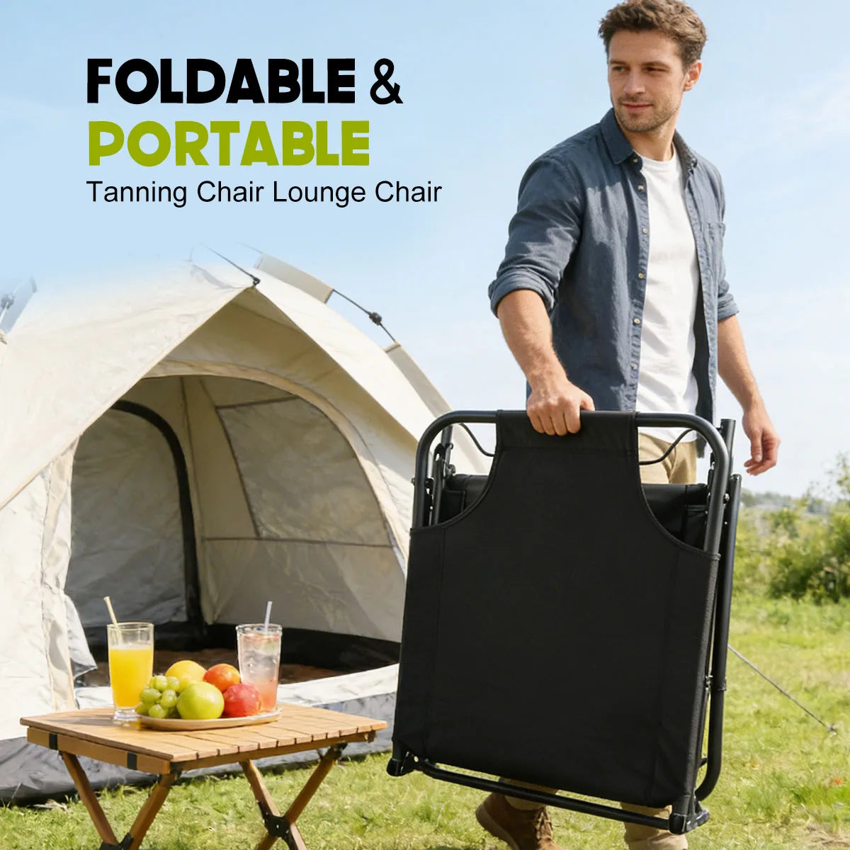 Adjustable Folding Camping Lounge Chair With Removable Soft Cushion