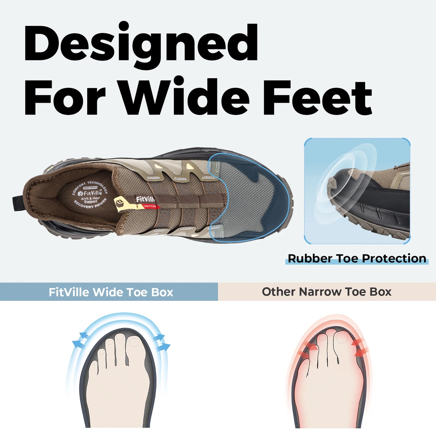 Fittington Men's Slip On Wide Sneakers Arch Support Running Shoes