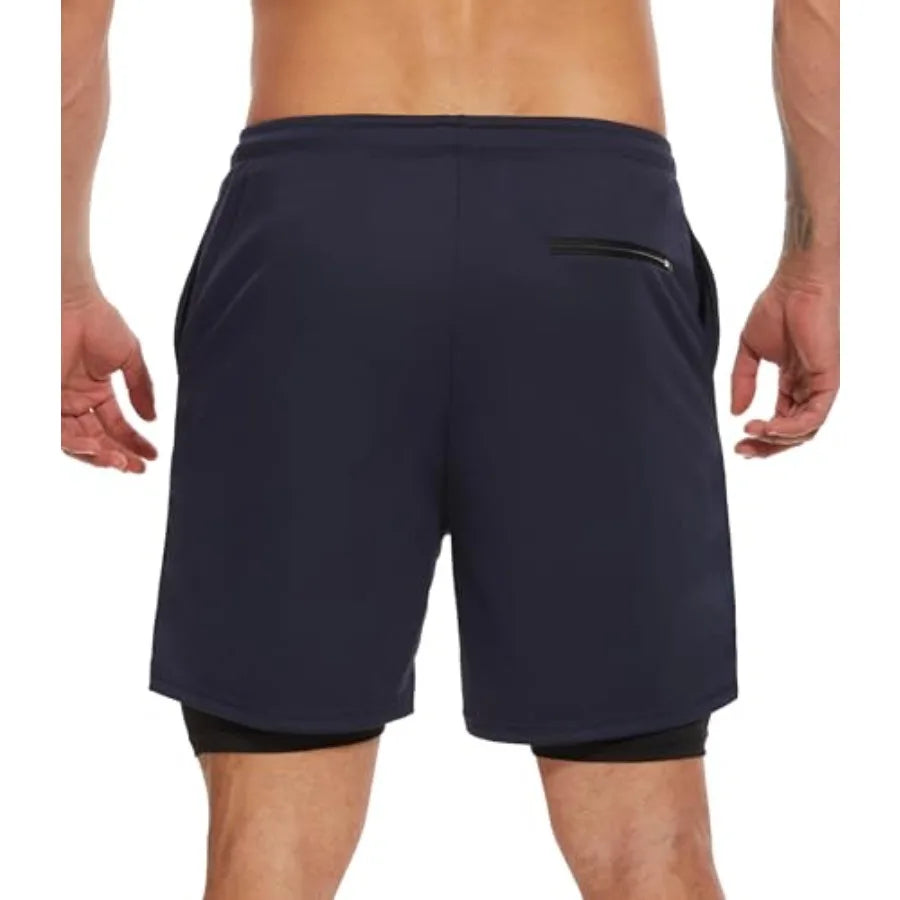 Kinglaman Men's 2 In 1 Athletic Running Shorts With Pockets