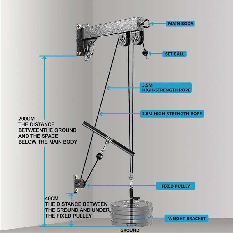 Wall Mounted Gym Pulley System Strength Training Cable Machine
