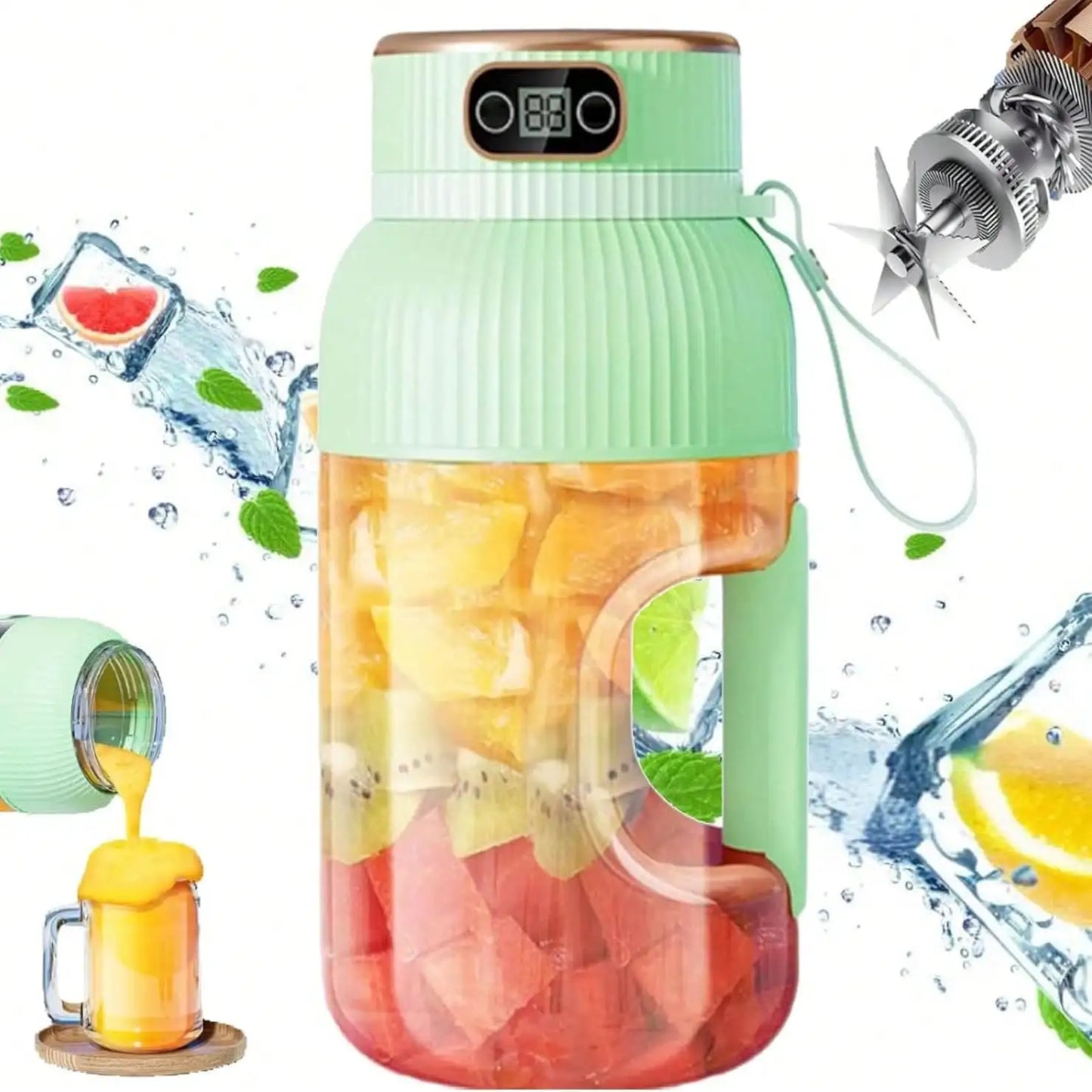 Portable Rechargeable Juicer with 10 Blades Fruit Vegetable Blender