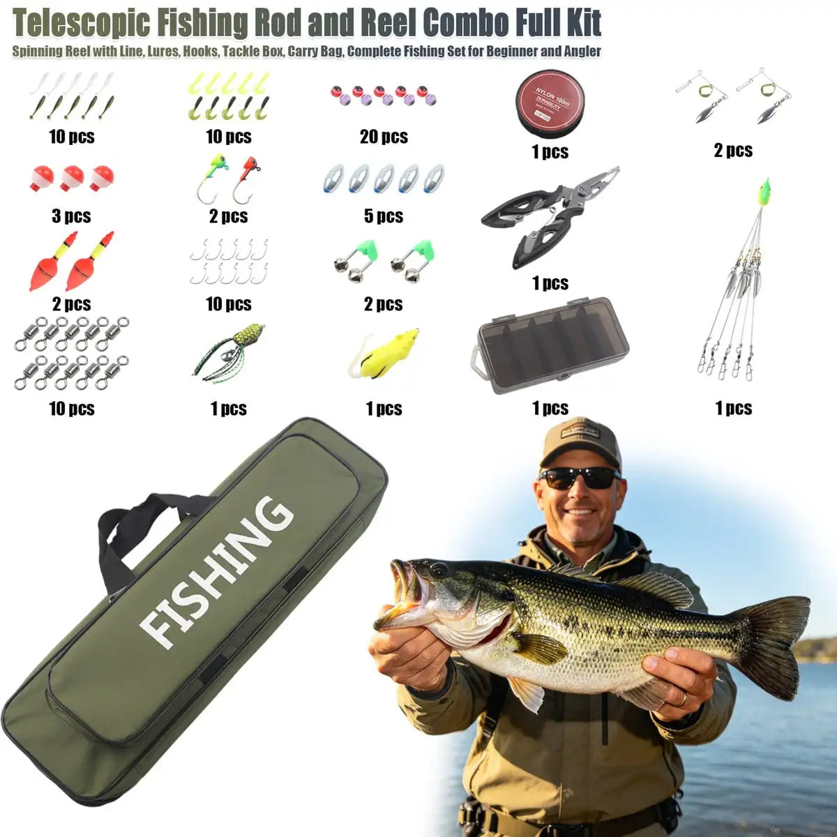Portable Telescopic Fishing Rod and Reel Combo Tackle Kit