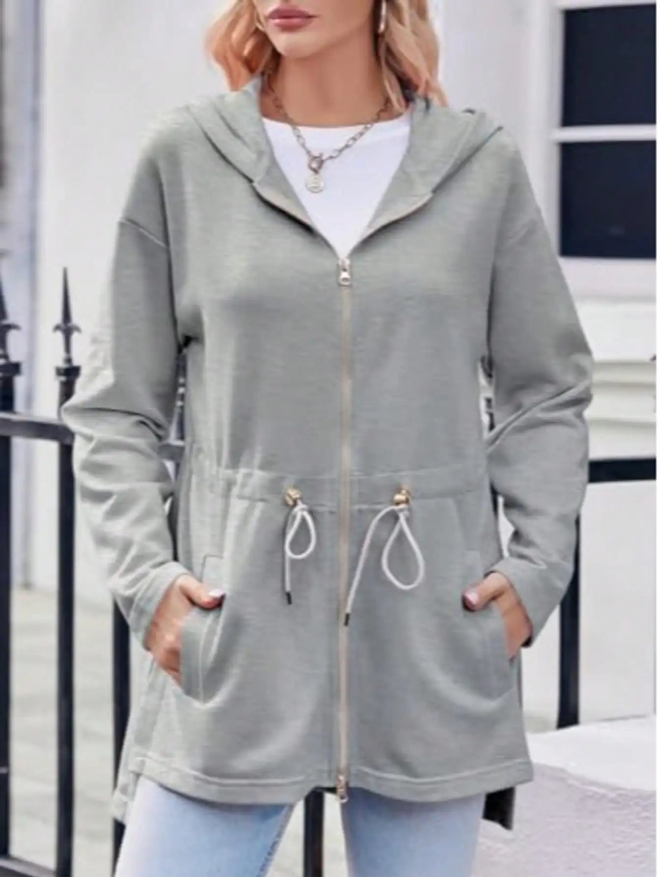 Fisoew Womens Oversized Zip Up Hoodie Cotton Drawstring