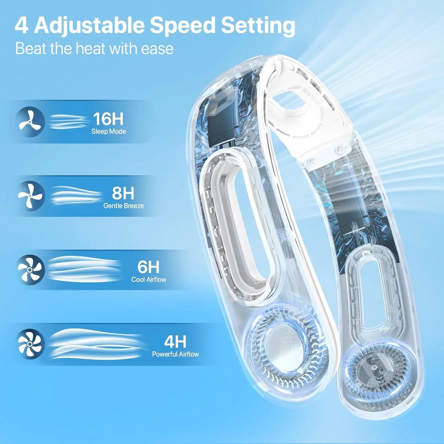 Portable Bladeless Neck Fan With 4 Speeds And Touch Control