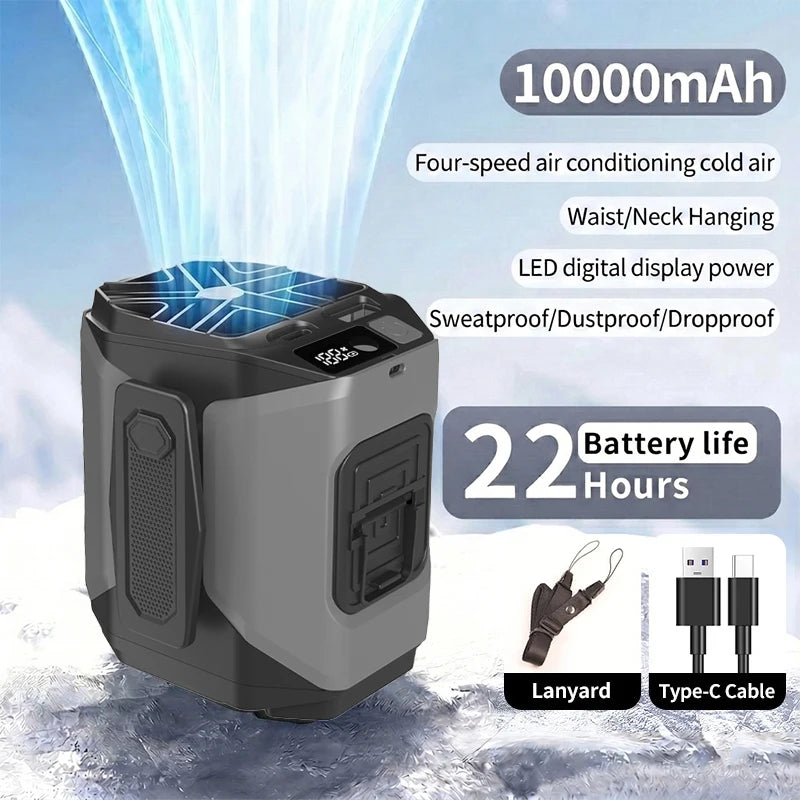 Portable Rechargeable Neck Fan With Waist Clip And Flashlight