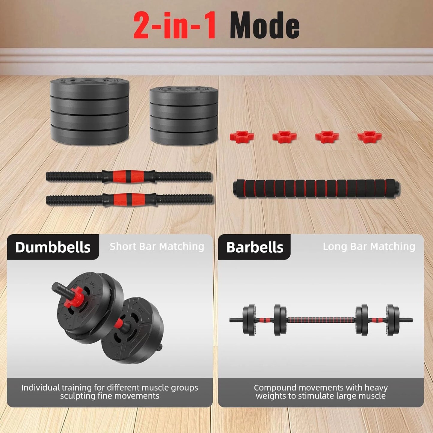2-In-1 Adjustable Dumbbell And Barbell Set For Home Workouts