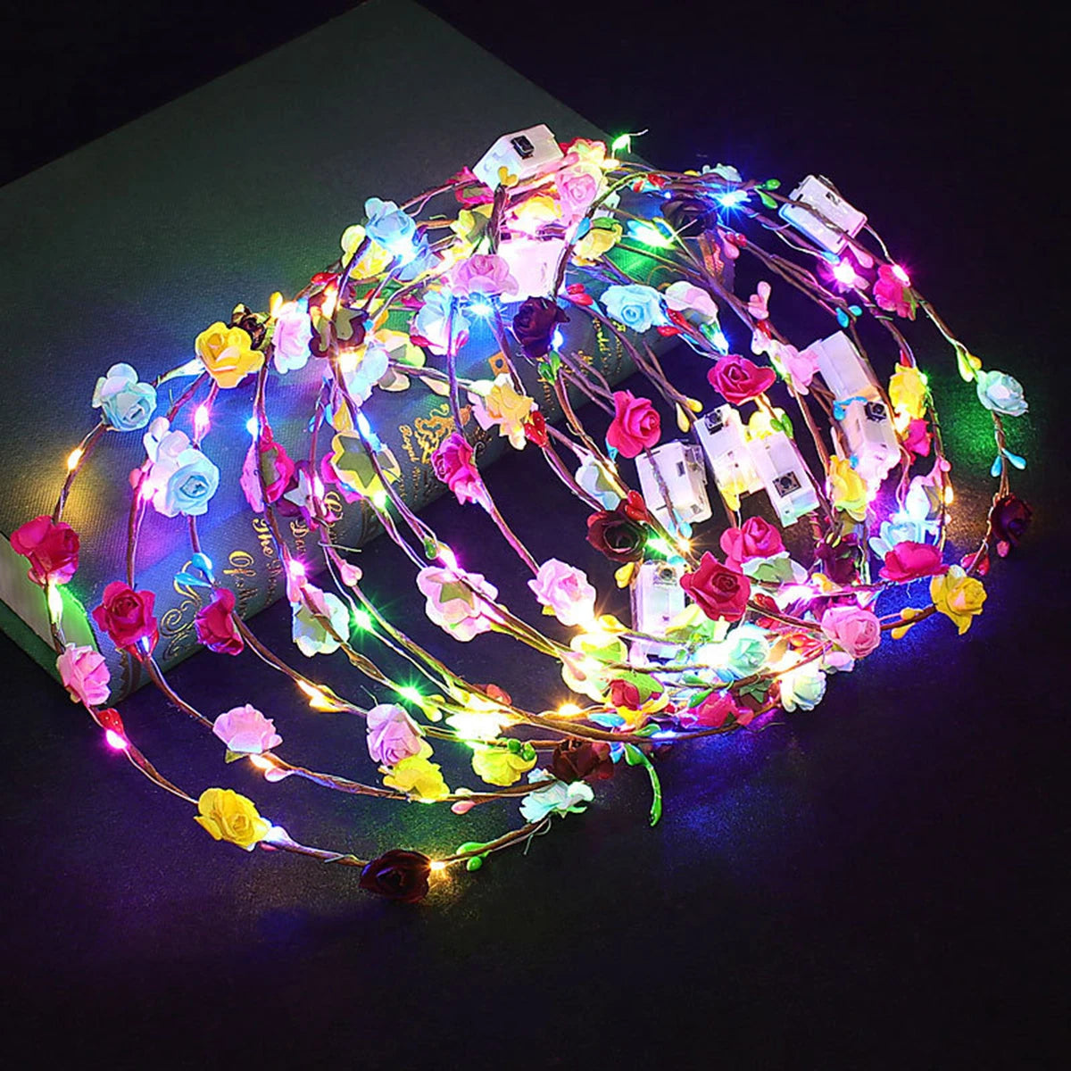 Paper Rose Wreath LED Light-Up Headbands, Party Hair Accessories