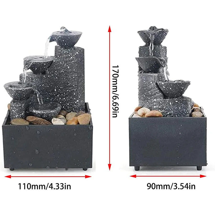 Mini Zen Tabletop Fountain With LED Waterfall For Office Desk