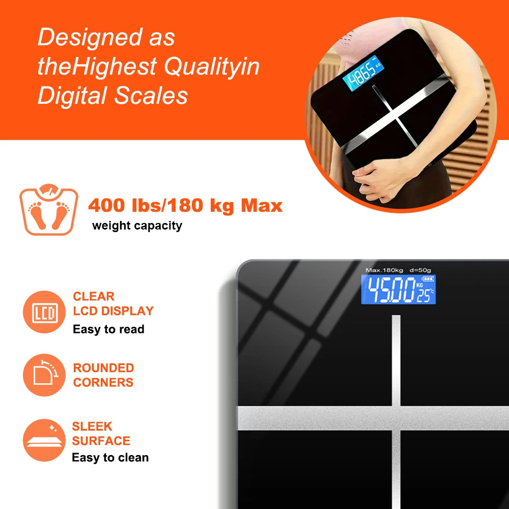 Digital Bathroom Scale With Tempered Glass And LCD Display