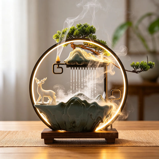 Bymaocar Tabletop Water Fountain With LED Light Zen Decor Gift