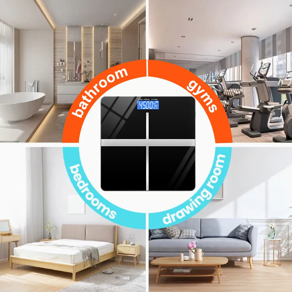 Digital Bathroom Scale With Tempered Glass And LCD Display