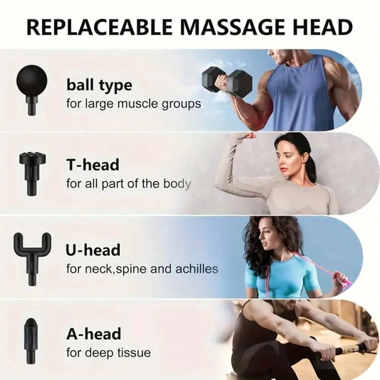 Portable Electric Deep Tissue Muscle Massage Gun With Four Heads